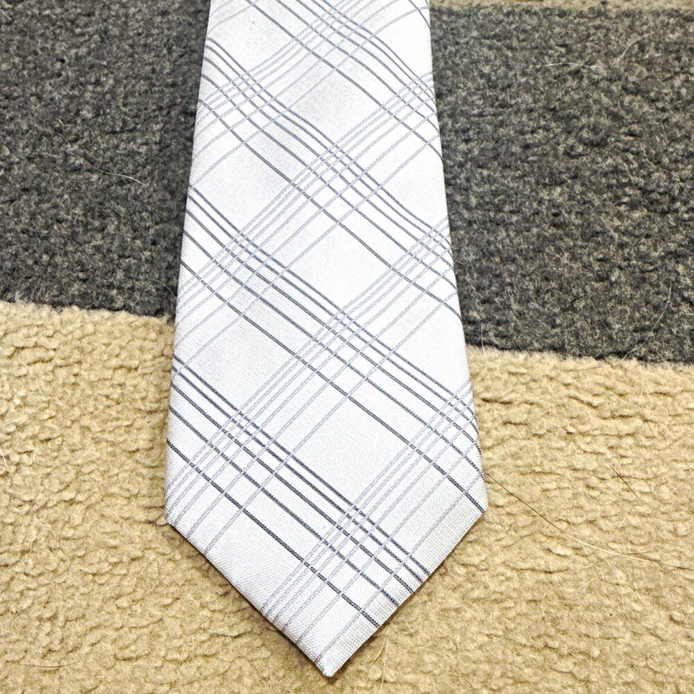 Calvin Klein Men's Silk Tie Silver Gray Plaid Check Woven NH7312 CK21100036